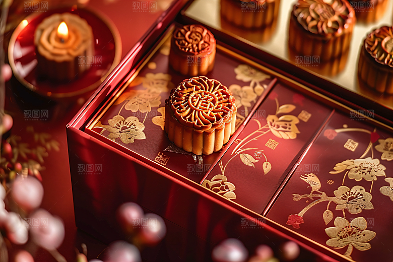 中秋月饼礼盒莲蓉月饼传统节日摄影图