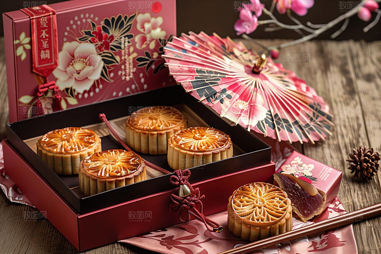 中秋月饼礼盒礼品广式月饼摄影图