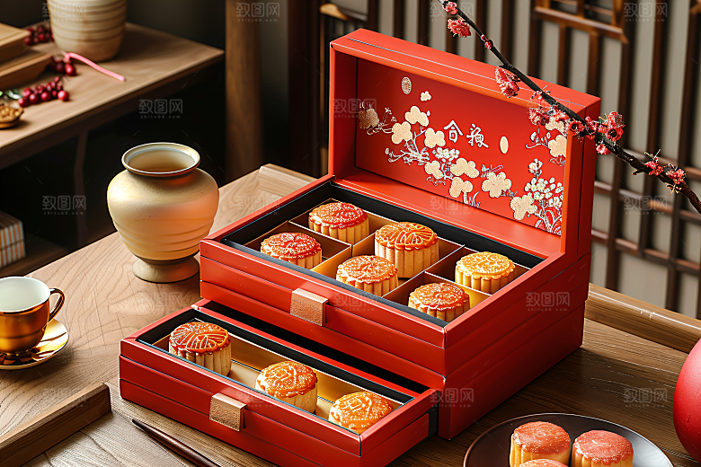 中秋月饼礼盒美食传统美食摄影图