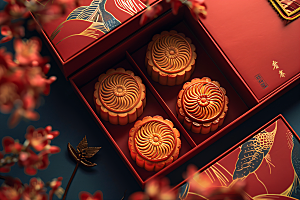 中秋月饼礼盒美味中秋节摄影图