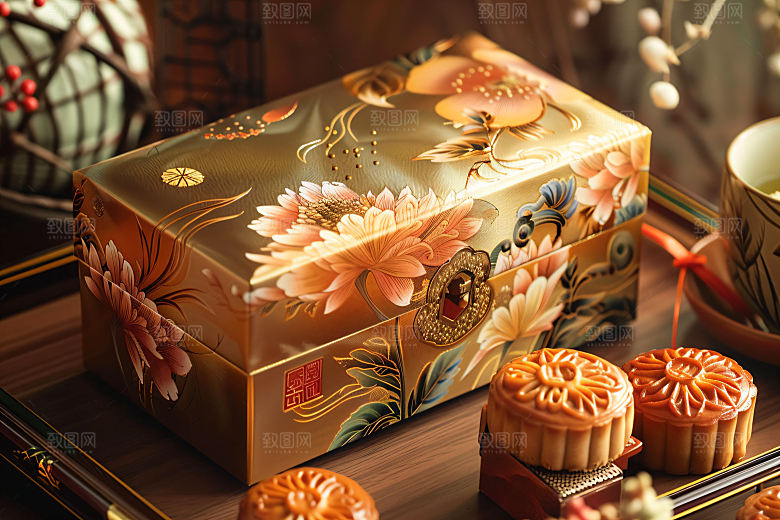 中秋月饼礼盒传统节日习俗摄影图