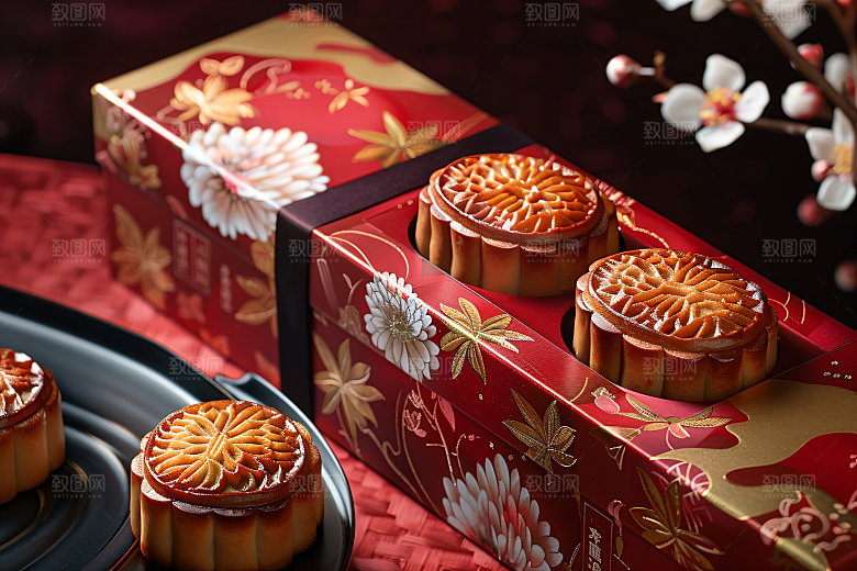 中秋月饼礼盒甜点糕点摄影图