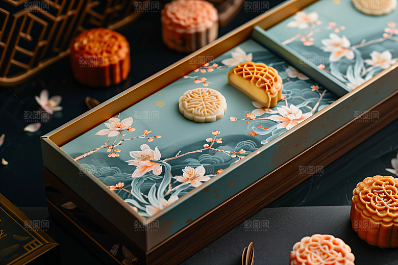 中秋月饼礼盒中秋节美食摄影图