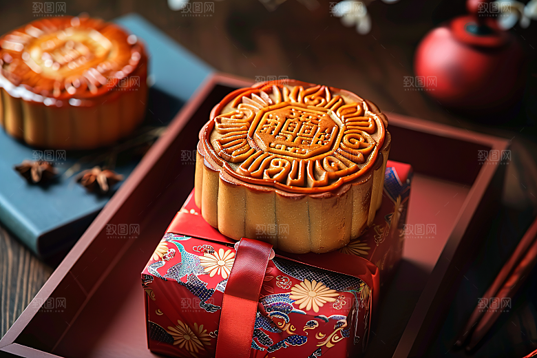 中秋月饼礼盒传统美食美食摄影图