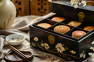 中秋月饼礼盒美味传统美食摄影图