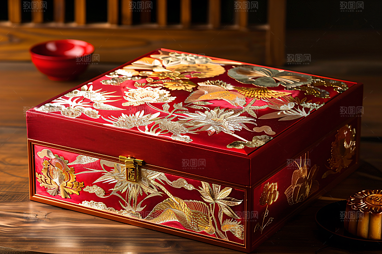 中秋月饼礼盒传统节日中秋节摄影图