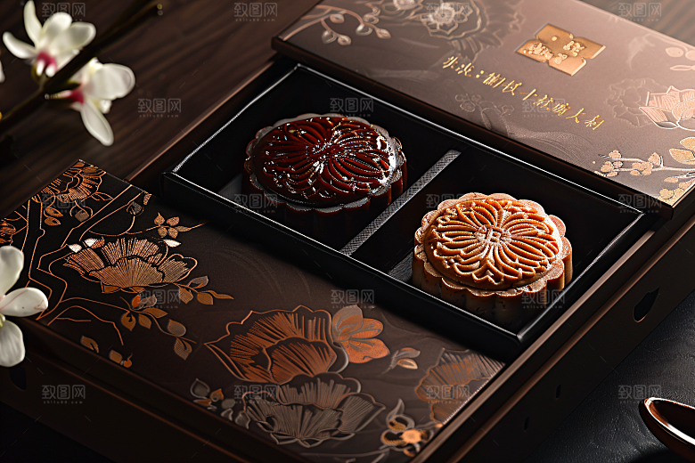 中秋月饼礼盒广式月饼中秋节摄影图
