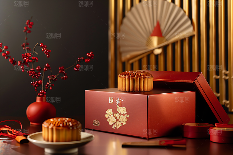 中秋月饼礼盒美食传统节日摄影图