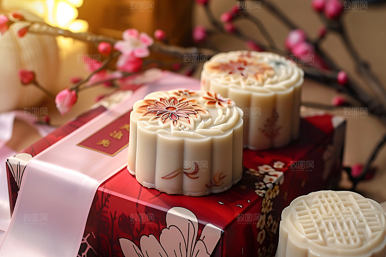 中秋月饼礼盒广式月饼传统节日摄影图