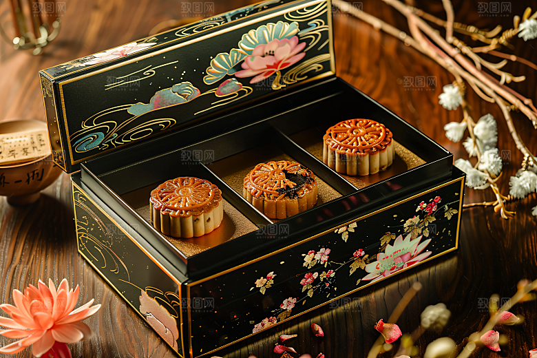 中秋月饼礼盒文化传统美食摄影图