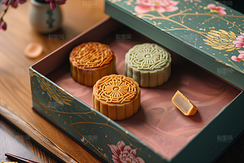 中秋月饼礼盒莲蓉月饼中秋节摄影图