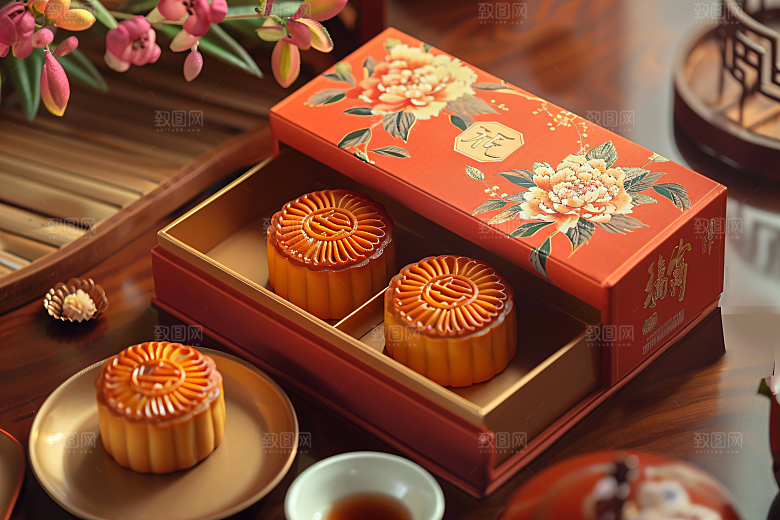 中秋月饼礼盒传统节日礼品摄影图