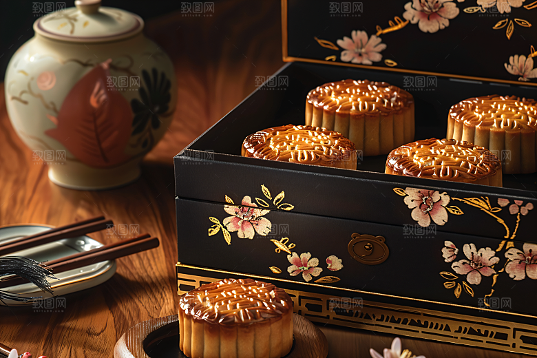 中秋月饼礼盒中秋节莲蓉月饼摄影图