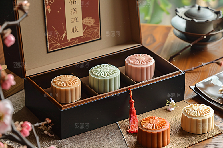 中秋月饼礼盒高清糕点摄影图
