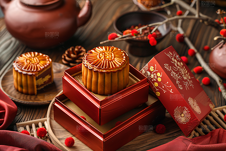 中秋月饼礼盒中秋节广式月饼摄影图