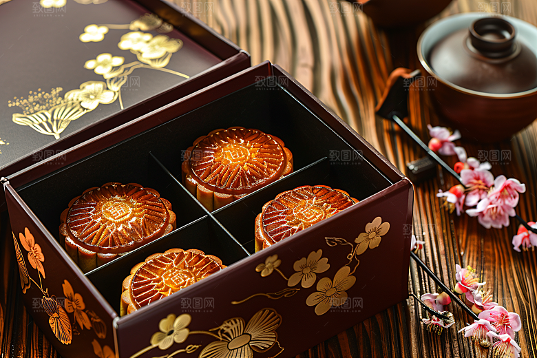 中秋月饼礼盒广式月饼美味摄影图