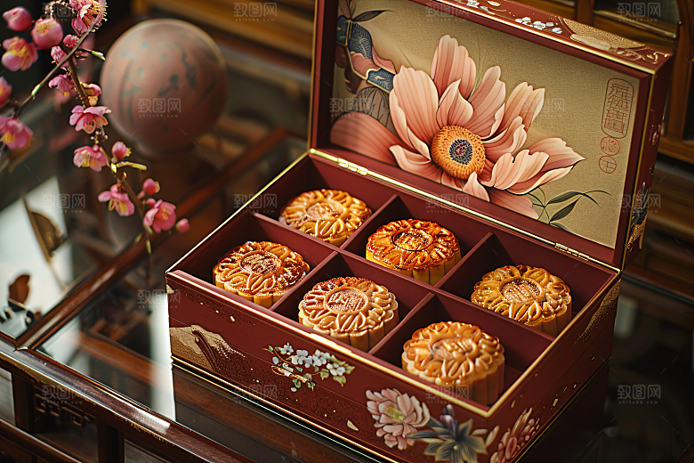 中秋月饼礼盒中秋节糕点摄影图
