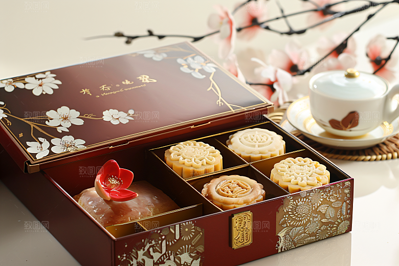 中秋月饼礼盒美食高清摄影图