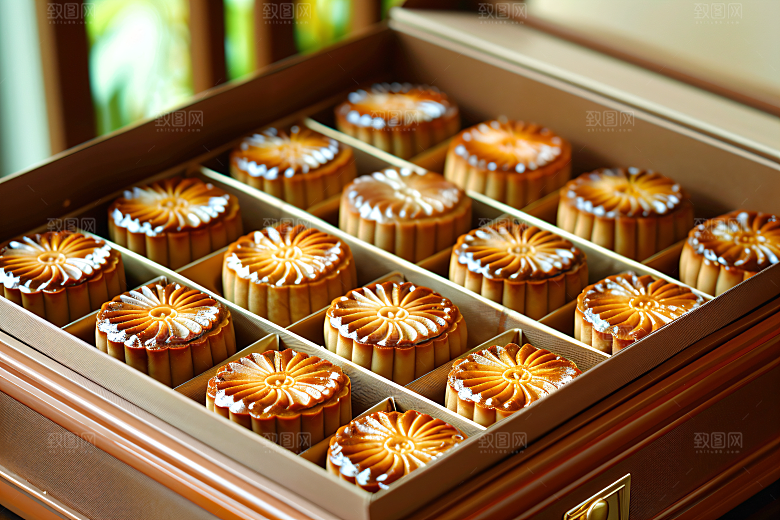 中秋月饼礼盒传统节日习俗摄影图