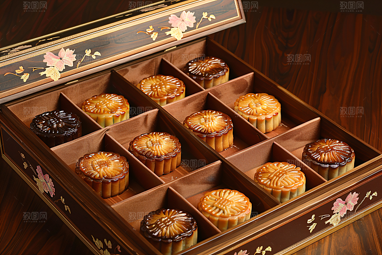 中秋月饼礼盒美味礼品摄影图