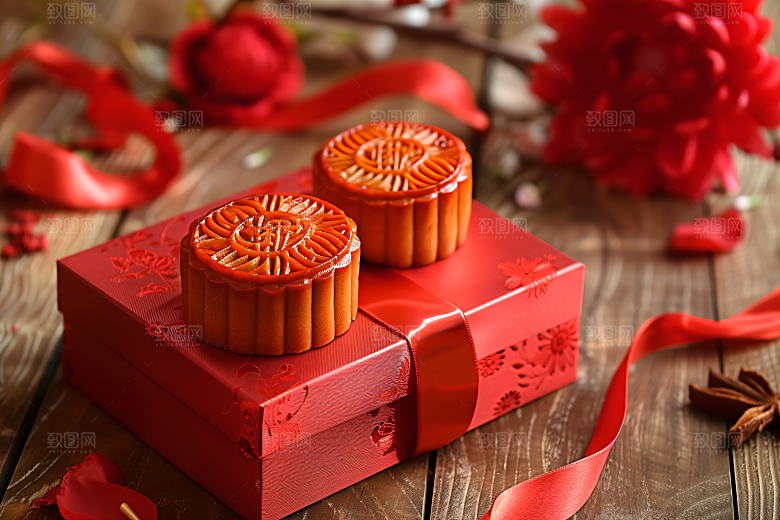 中秋月饼礼盒美味美食摄影图