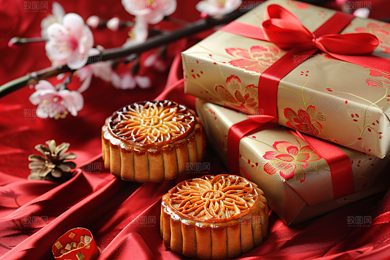 中秋月饼礼盒传统节日美食摄影图