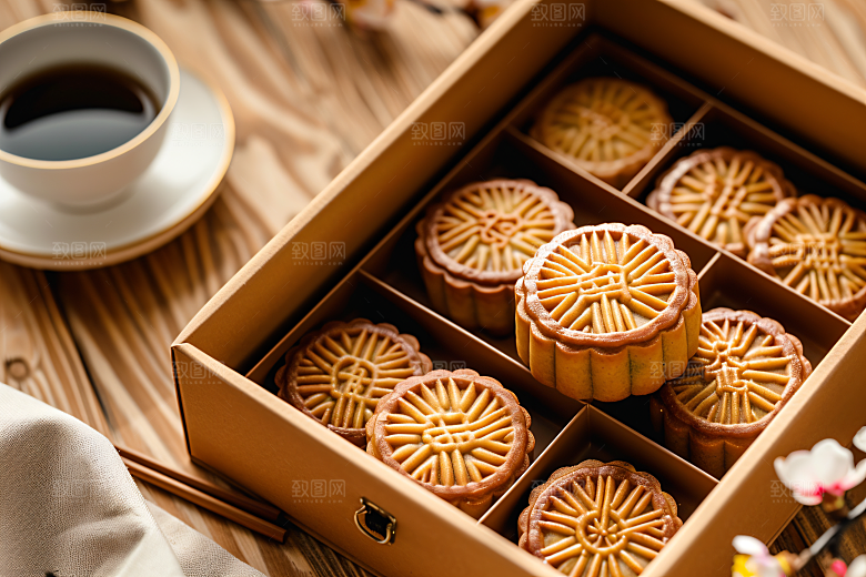 中秋月饼礼盒美食高清摄影图