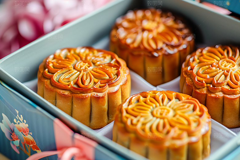 中秋月饼礼盒习俗美味摄影图