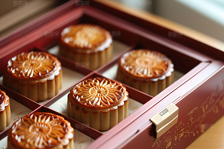 中秋月饼礼盒莲蓉月饼广式月饼摄影图