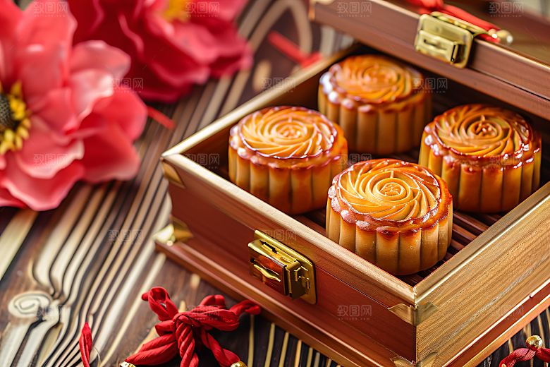 中秋月饼礼盒甜点美味摄影图
