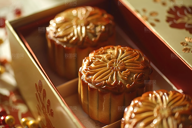 中秋月饼礼盒美味礼品摄影图