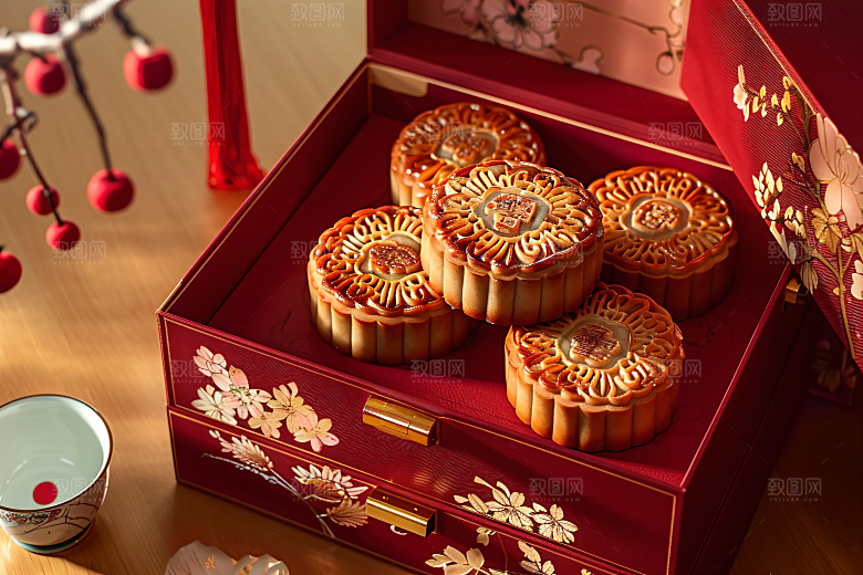 中秋月饼礼盒莲蓉月饼礼品摄影图