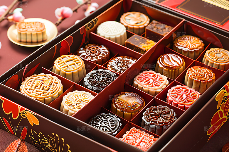 中秋月饼礼盒美味传统节日摄影图