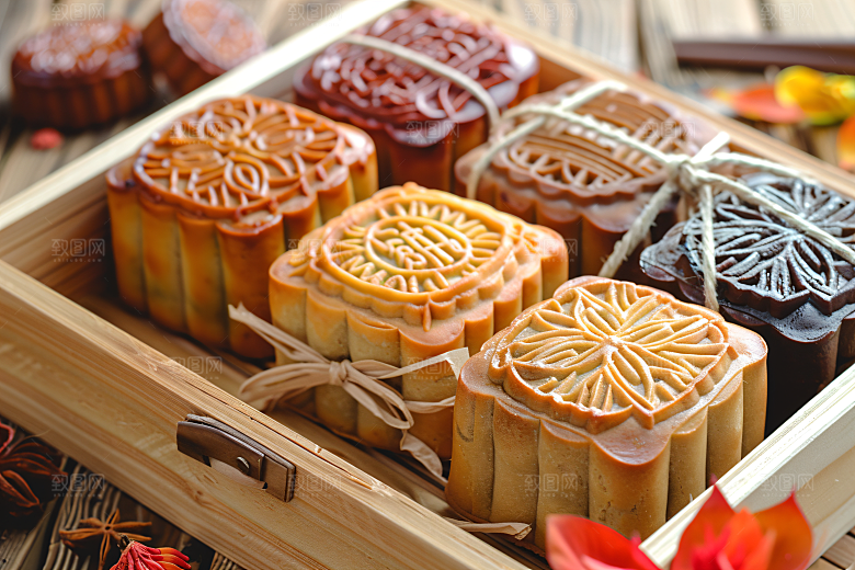 中秋月饼礼盒莲蓉月饼文化摄影图