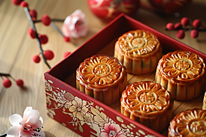 中秋月饼礼盒中秋节精致摄影图