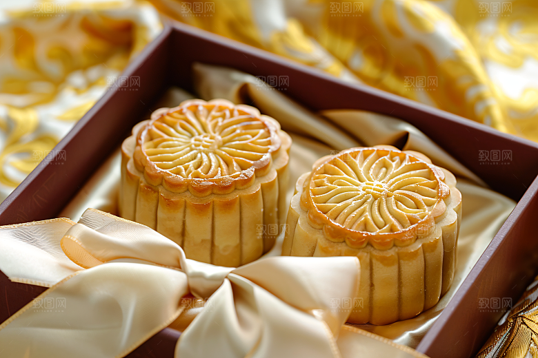 中秋月饼礼盒精致美食摄影图