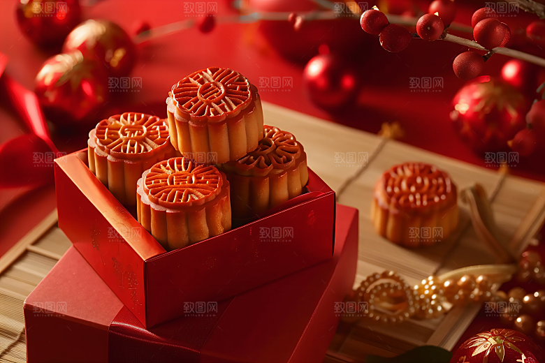 中秋月饼礼盒美食文化摄影图