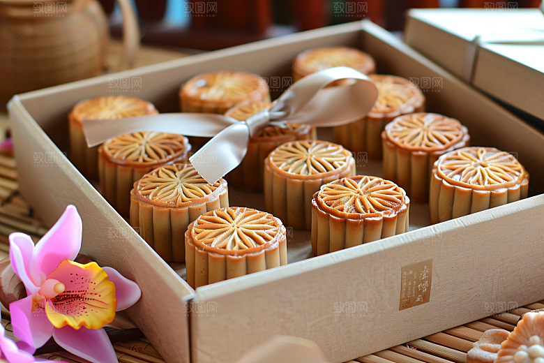 中秋月饼礼盒美食高清摄影图