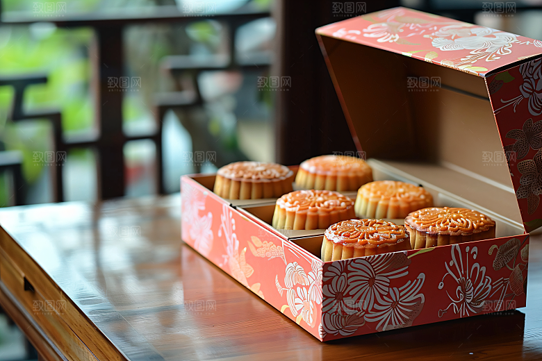 中秋月饼礼盒传统节日传统美食摄影图