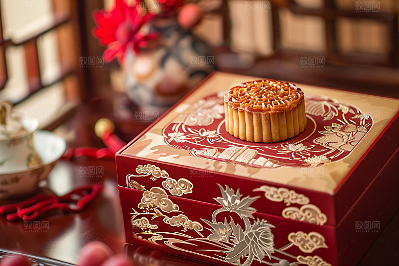 中秋月饼礼盒莲蓉月饼习俗摄影图
