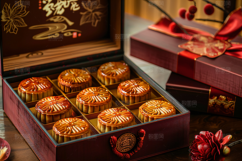 中秋月饼礼盒糕点传统节日摄影图
