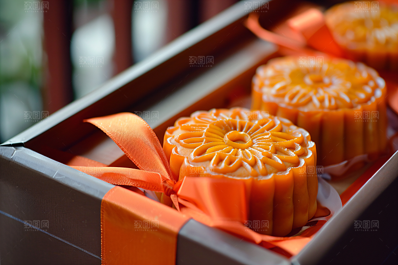 中秋月饼礼盒广式月饼美味摄影图