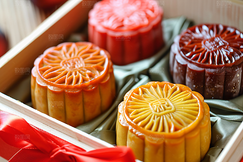 中秋月饼礼盒美味传统美食摄影图