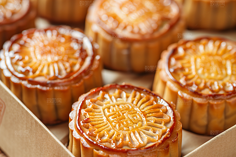 中秋月饼礼盒美食精致摄影图