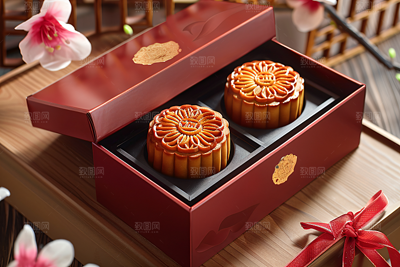 中秋月饼礼盒文化甜点摄影图