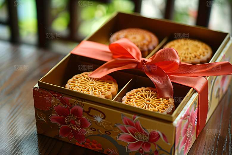 中秋月饼礼盒美味传统节日摄影图