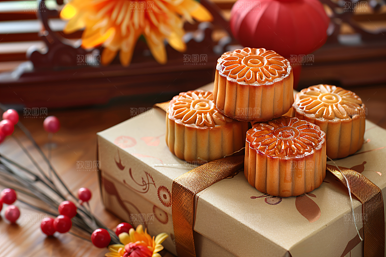 中秋月饼礼盒礼品美味摄影图