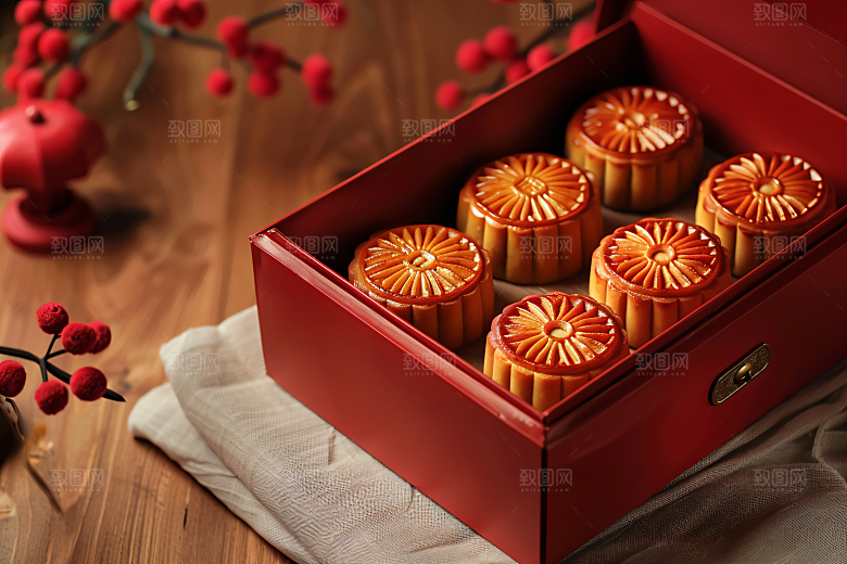 中秋月饼礼盒高清传统节日摄影图