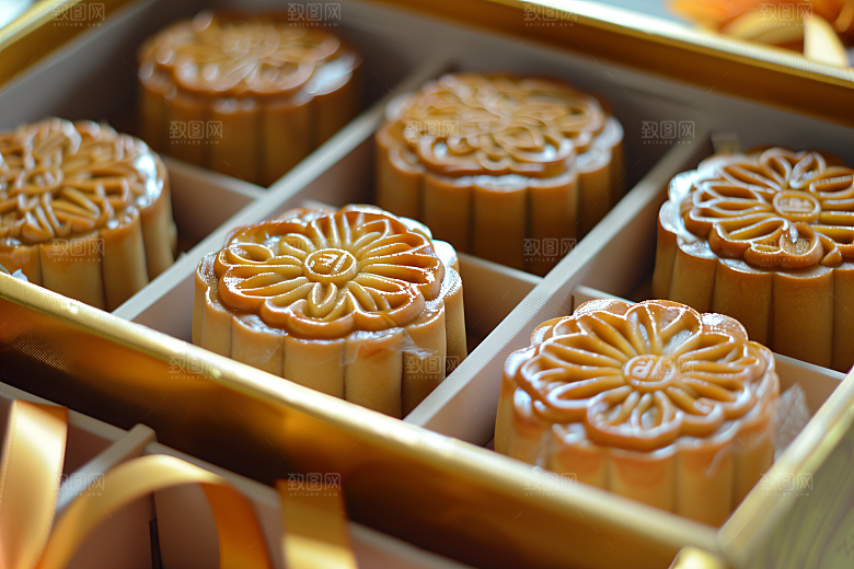 中秋月饼礼盒礼品习俗摄影图