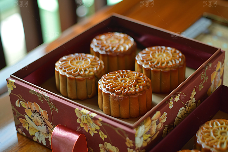 中秋月饼礼盒传统节日习俗摄影图